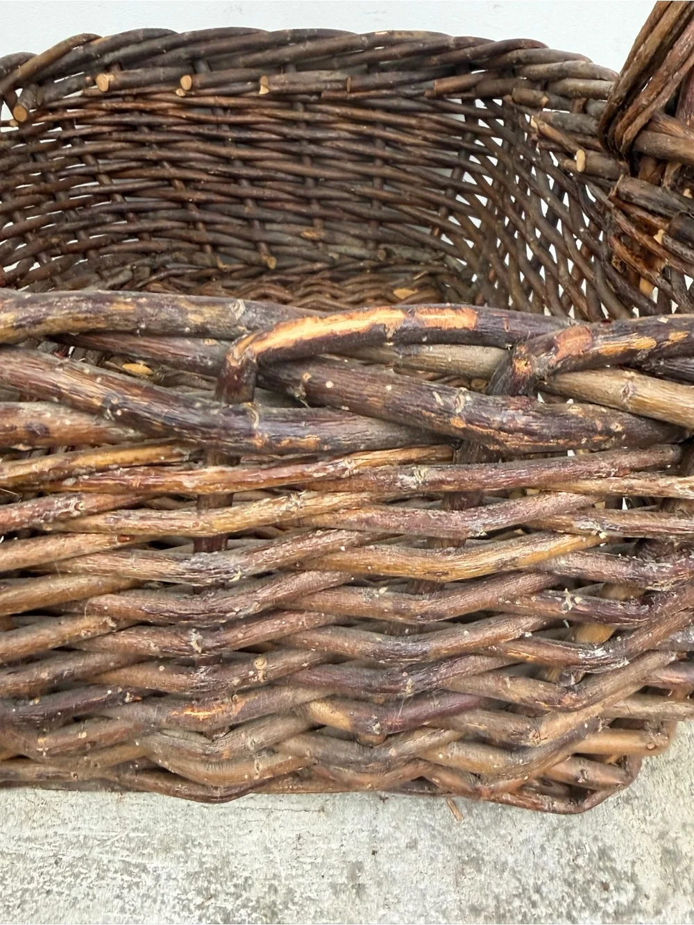 Rustic Grapevine Basket 1980-1990 Handwoven Twig Gathering Basket Farmhouse